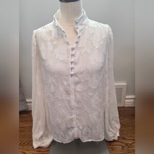 Banana Republic White Floral Jacquard Button Blouse Size Small